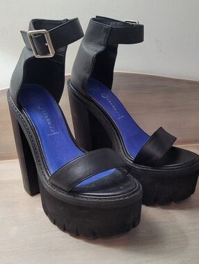 Jeffrey Campbell Women's Fabrizio Leather Chunky Platform Sandals 8.5 Black